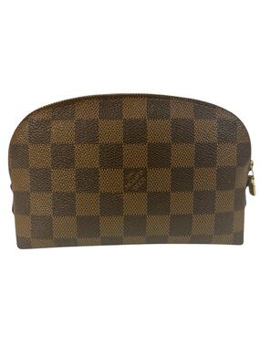 Louis Vuitton Damier Ebene Cosmetic Pouch PM Brown Red Interior Authentic